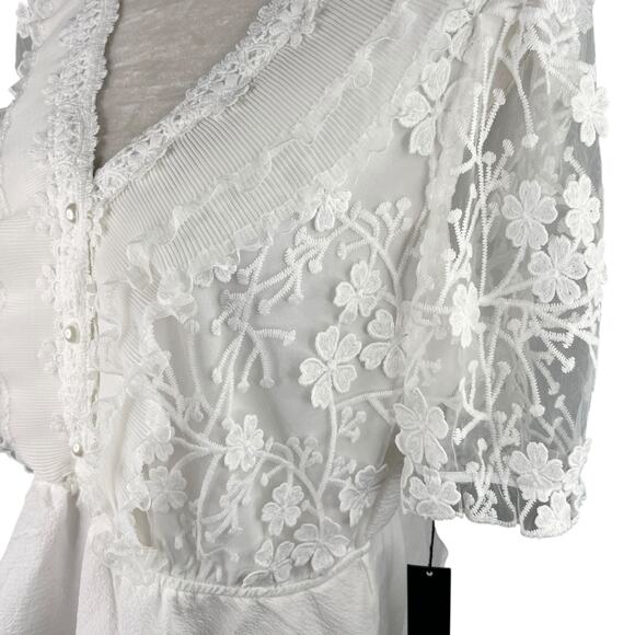 Alice Blue Lace Peplum V-Neck Blouse White XL New - Picture 10 of 13